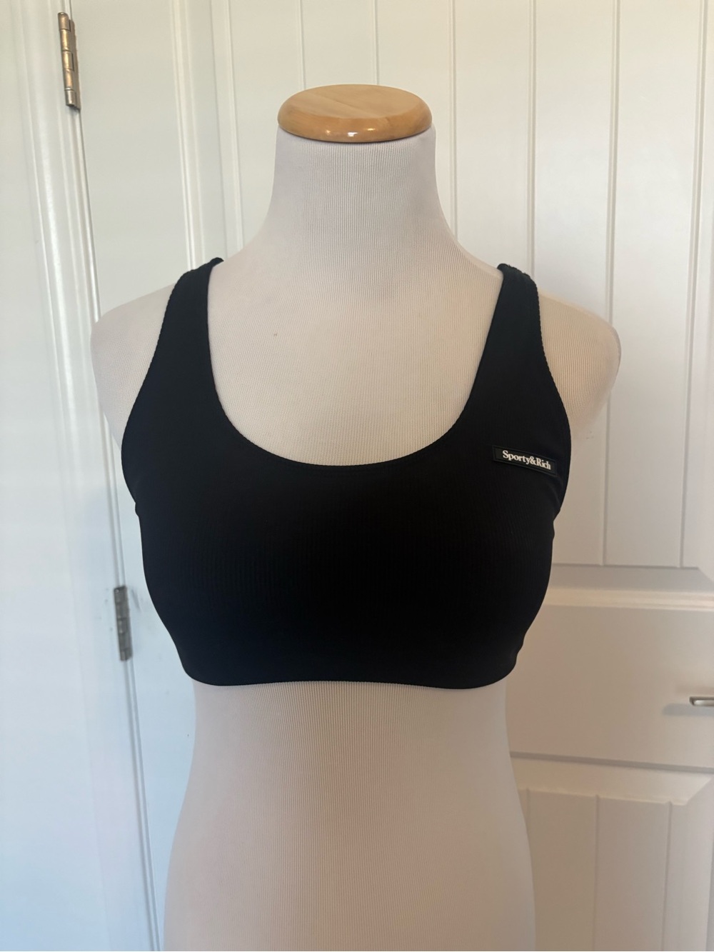 Sporty & Rich Black Ribbed Scoop Neck Sports Bra Size XS